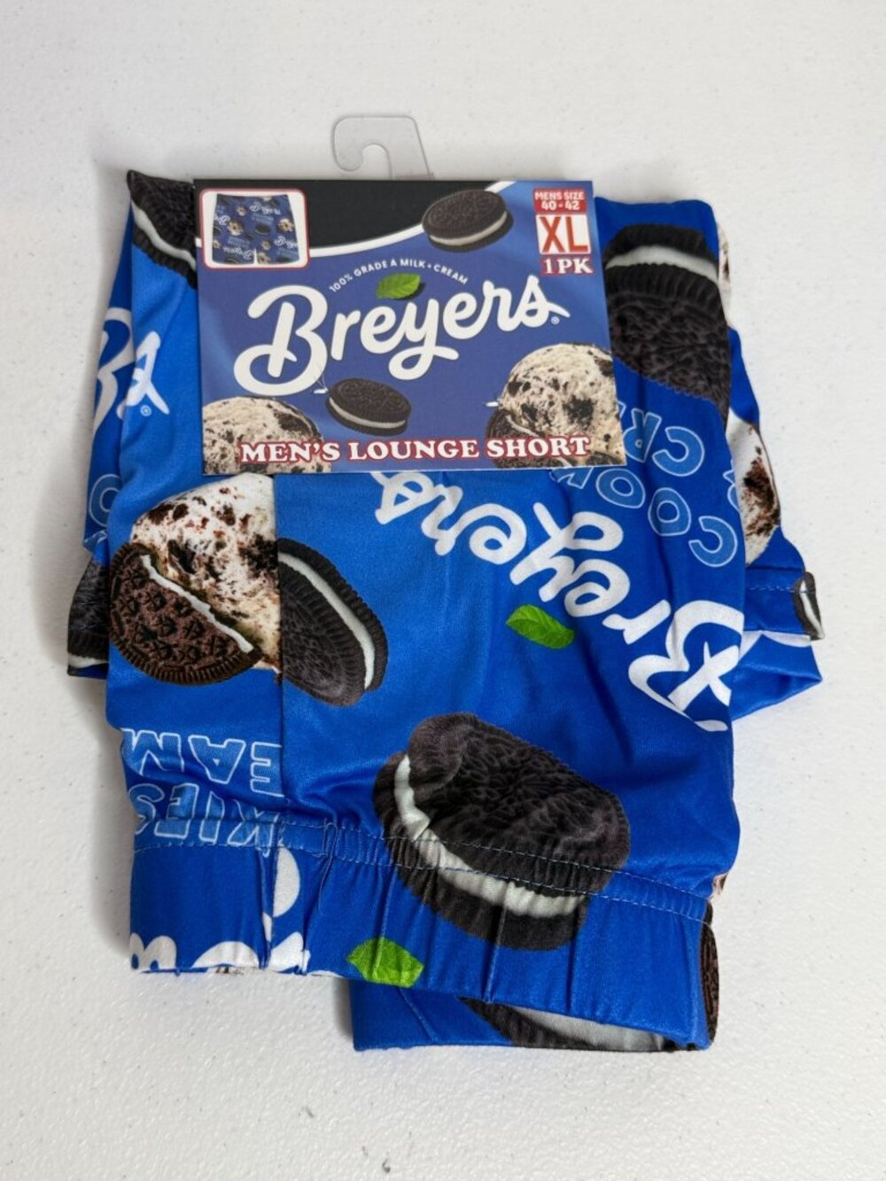 Breyers Mens XL Cookies Cream Lounge Shorts Blue Retro Foodcore